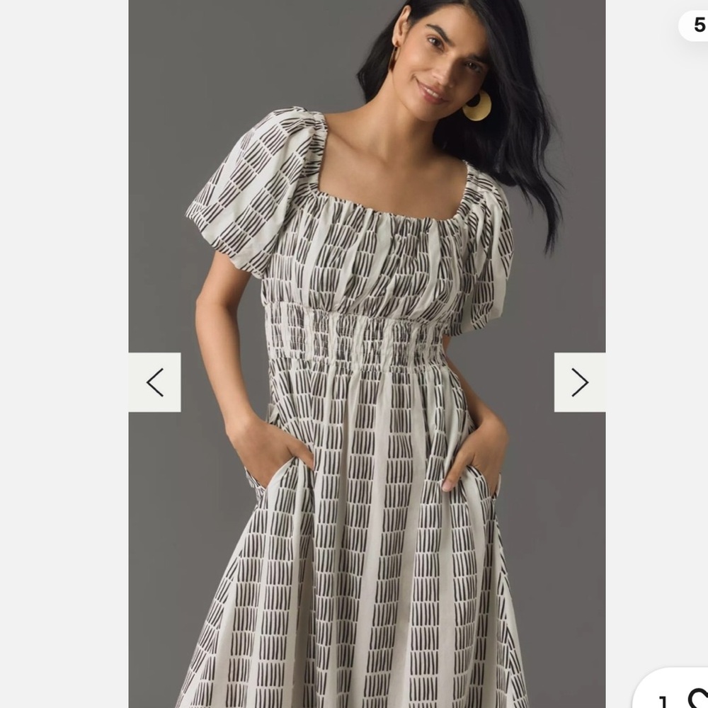 Anthropologie Maeve Puff Sleeve square neck smocked Midi Dress - 100% Cotton - Picture 2 of 14